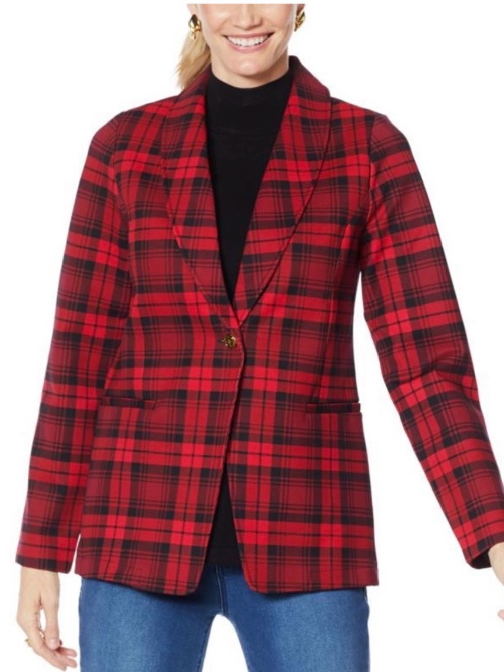 IMAN Global Chic blazer red and black classic preppy school career wear womens
